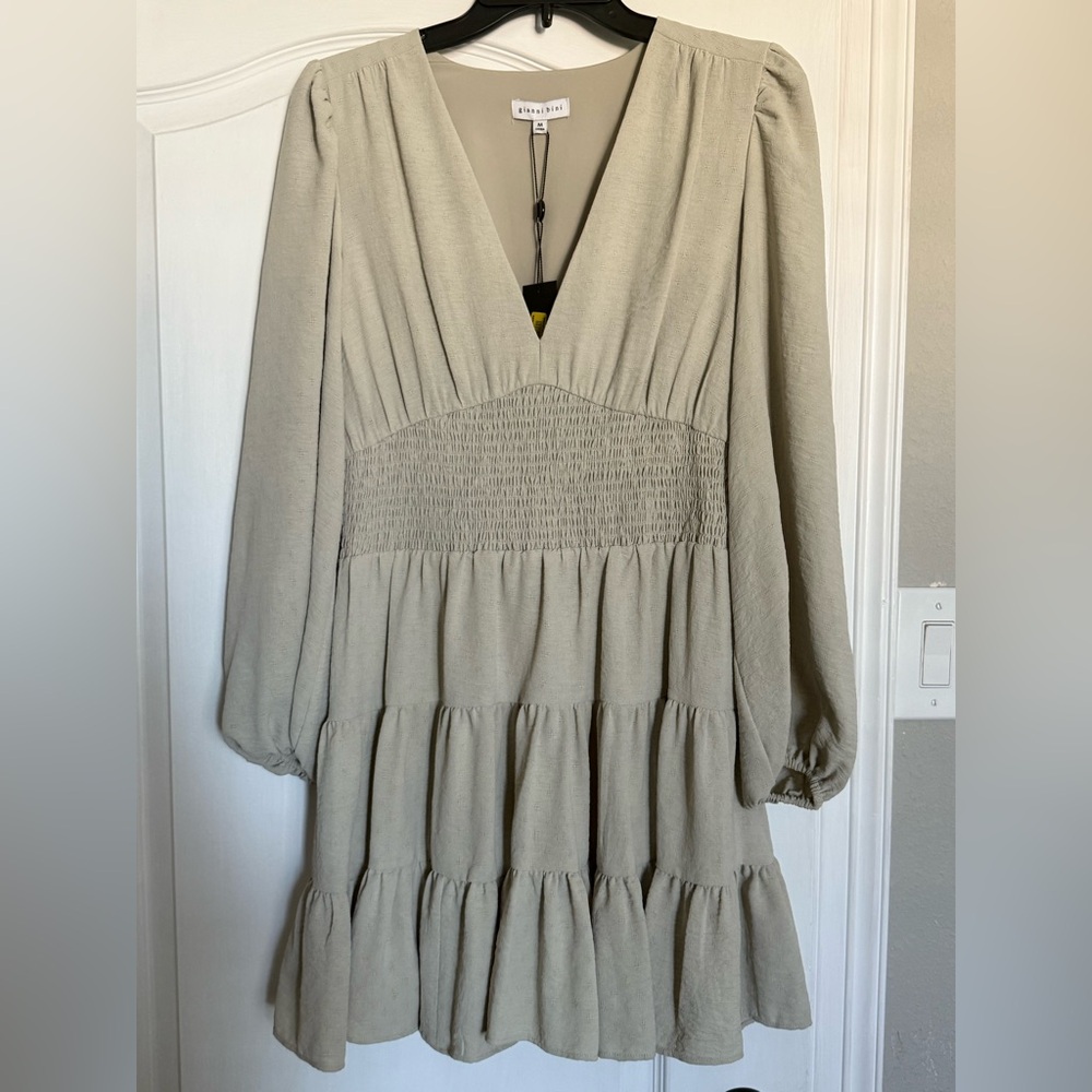 Gianni Bini Light Green Smocked Tiered Dress - Size Medium